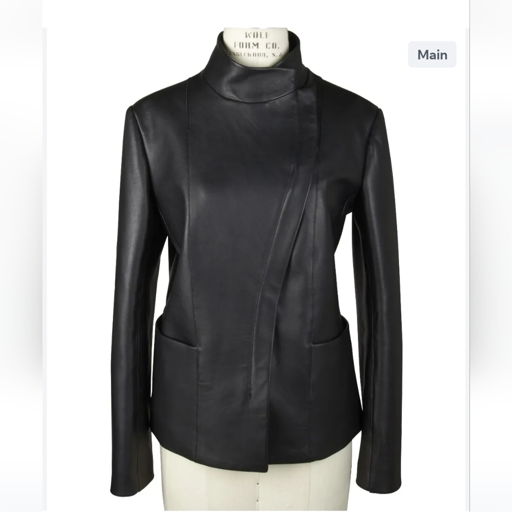 The Row Black Leather Asymmetric Zip Jacket